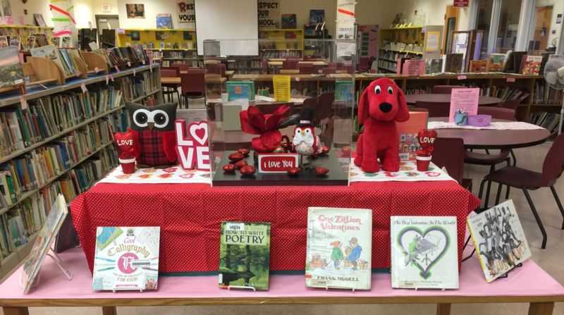 Picture of valentine's display in library